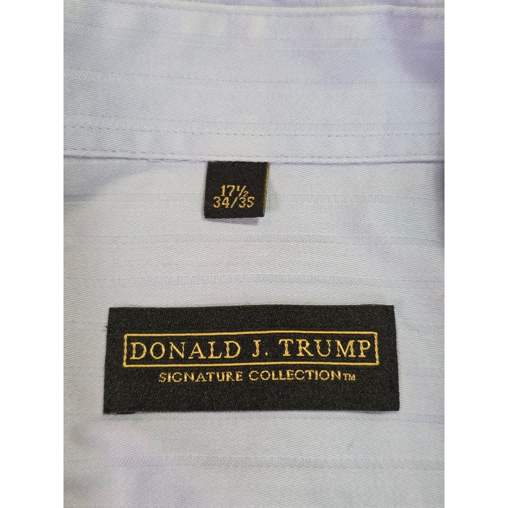 Donald J Trump Signature Collection Mens Blue Striped Dress Shirt 17.5 34/35 - Picture 7 of 8